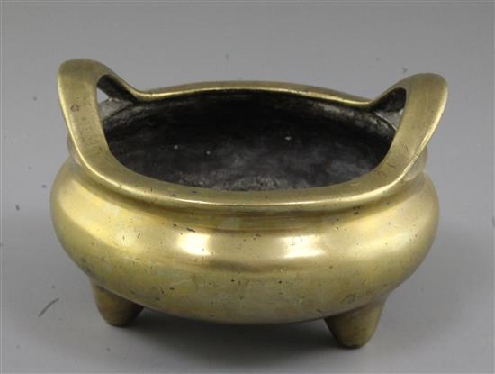 A Chinese bronze censer, 19th century, width 14cm